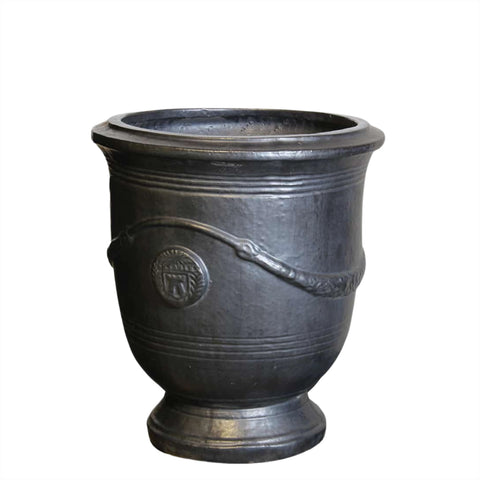 Graphite French Ceramic Glazed Urn