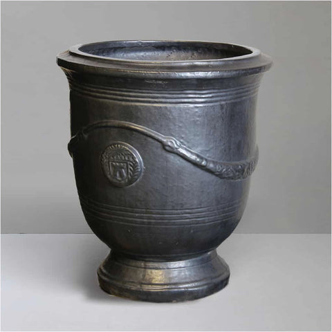 Graphite French Ceramic Glazed Urn