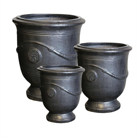 Graphite French Ceramic Glazed Urn