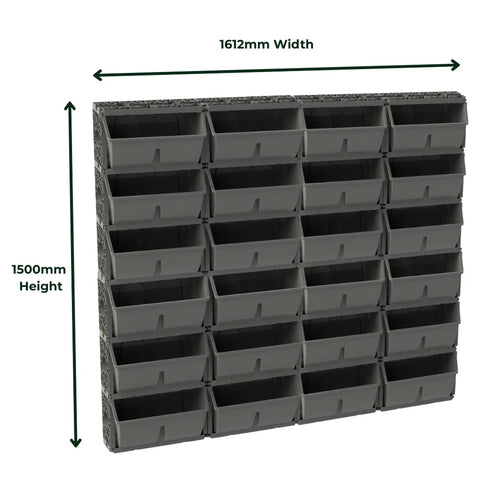 Stack of wall mounted gro wall pots with dimensions labeled on a white background