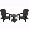 Image of Two graphite Keter Adirondack chairs with a matching side table on a white background