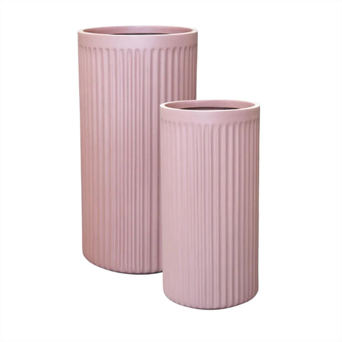 Set of 2 Sizes of Sierra Doric Cylinder Pot Planter Pink Salt