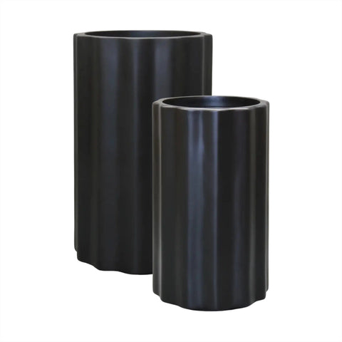 Set of 2 Sizes Sierra Vattra Fluted Cylinder Pot in Black