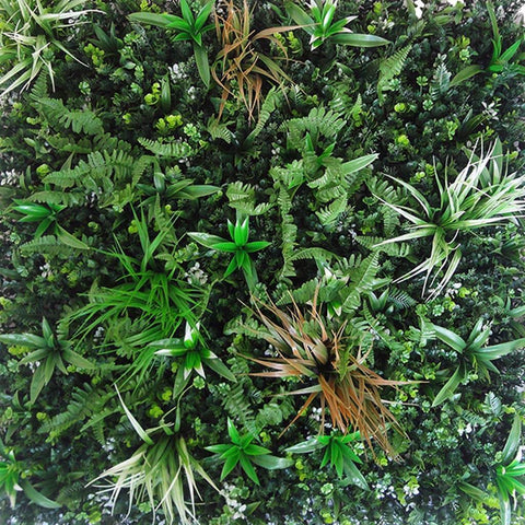 Close up view of the foliage of the Wild Tropics Artificial Vertical Garden Panel