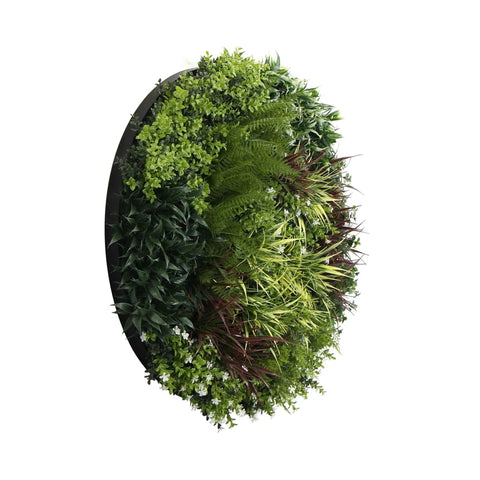 Artificial Green Wall Disc Art 90cm Green Field UV Resistant - Black