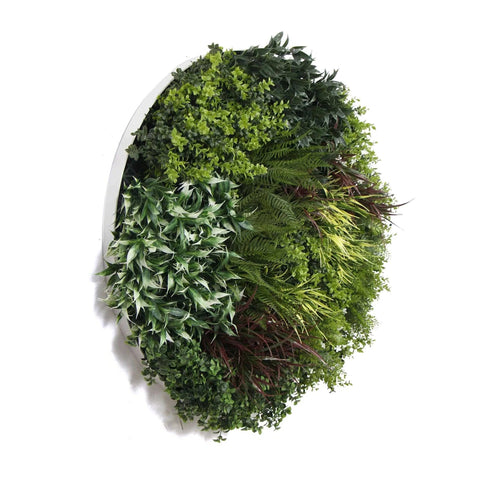 Artificial Green Wall Disc Art 90cm Green Field UV Resistant - White