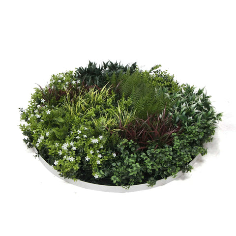 Artificial Green Wall Disc Art 90cm Green Field UV Resistant - White
