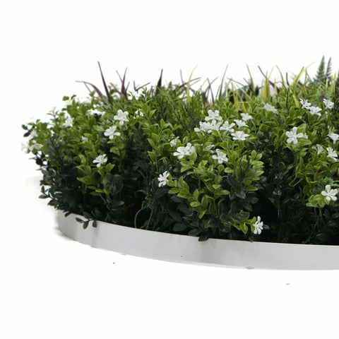 Artificial Green Wall Disc Art 90cm Green Field UV Resistant - White