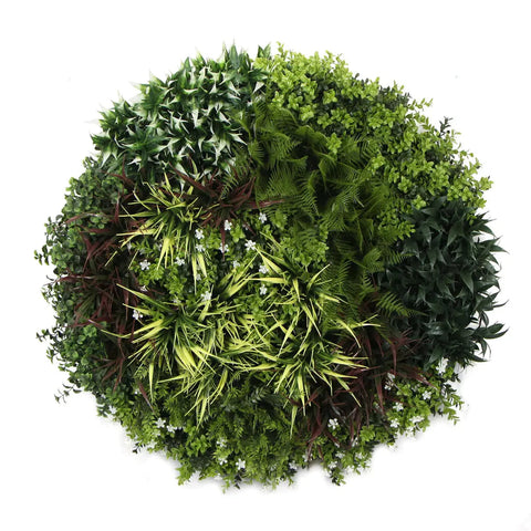 Artificial Green Wall Disc Art 90cm Green Field UV Resistant - White