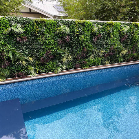 Artificial Premium Fern & Grass Vertical Garden Installed On a Fence Next to a pool