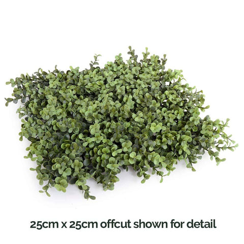 Closeup of an Offcut of the Artificial Premium Natural Buxus 1m x 1m Hedge Panel UV Stabilised