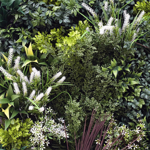Close Up View Of The Foliage Of The Artificial Vertical Garden of Eden 1m x 1m Bespoke UV Stabilised Panel