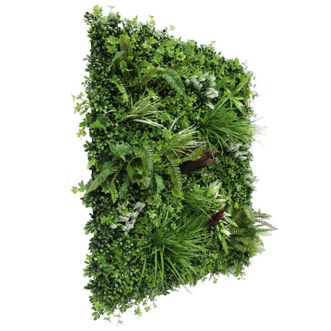 Angled Side View Of The Artificial Vista Green Recycled Vertical Garden Panel 1m x 1m UV Stabilised