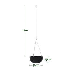 Balcony Lite 30cm Black Hanging Stone Bowl With 1.2m Stainless Wire