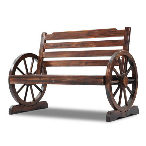 Gardeon 2 Person Wooden Wagon Wheel Bench Seat - Dark Grain