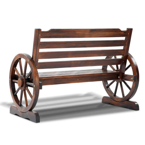 Gardeon 2 Person Wooden Wagon Wheel Bench Seat - Dark Grain