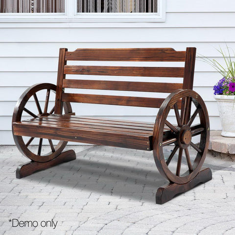 Gardeon 2 Person Wooden Wagon Wheel Bench Seat - Dark Grain