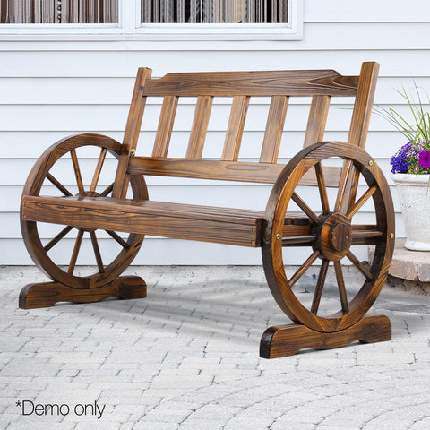 Gardeon 2 Person Wooden Wagon Wheel Bench Seat - Natural Grain