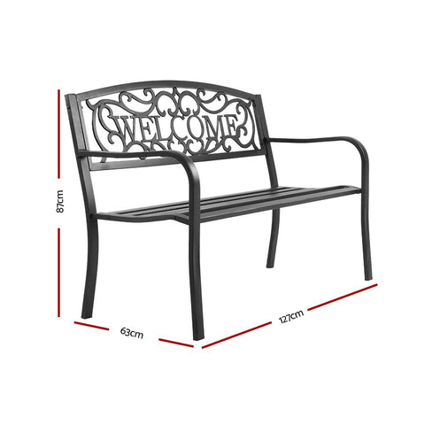 Gardeon Cast Iron Welcome Garden Bench Seat - Black