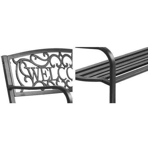 Gardeon Cast Iron Welcome Garden Bench Seat - Black