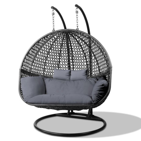 Gardeon Outdoor Double Hanging Egg Chair Swing - Black