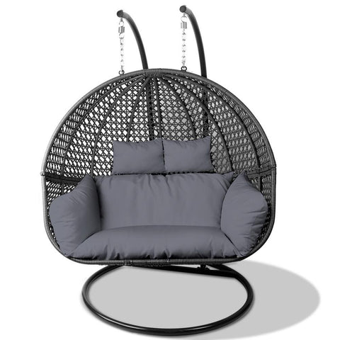 Gardeon Outdoor Double Hanging Egg Chair Swing - Black