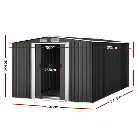 Giantz 2 x 3.2m Metal Garden Shed - Grey