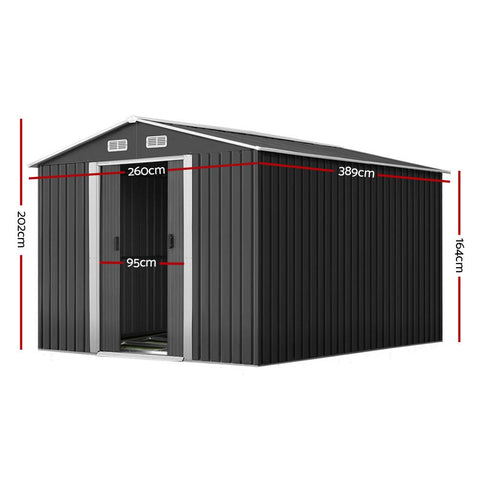 Giantz 2 x 3.89m Metal Garden Shed - Grey