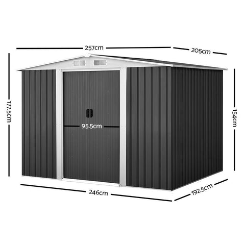 Giantz 2.05 x 2.57m Steel Base Garden Shed - Grey