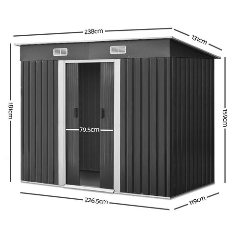 Giantz 2.35 x 1.31m Steel Garden Shed - Grey