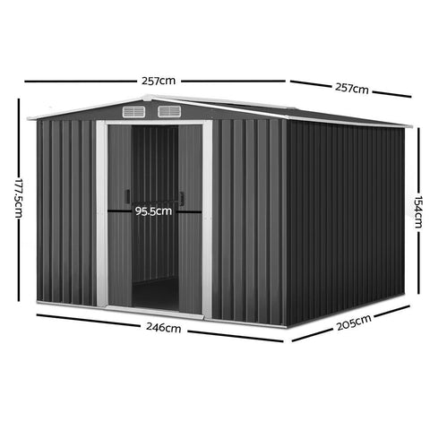 Giantz 2.57 x 2.57m Steel Base Garden Shed - Grey