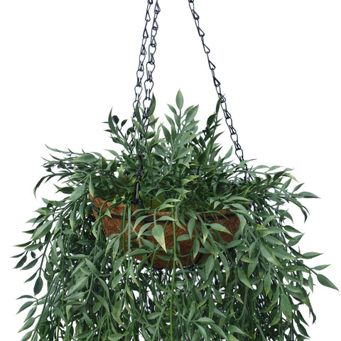 Hanging Basket With Artificial Trailing Bamboo Leaf - UV Stabilised 110cm