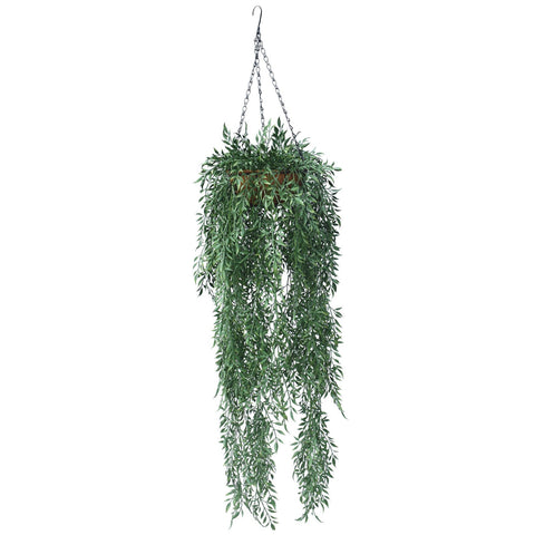 Hanging Basket With Artificial Trailing Bamboo Leaf - UV Stabilised 110cm