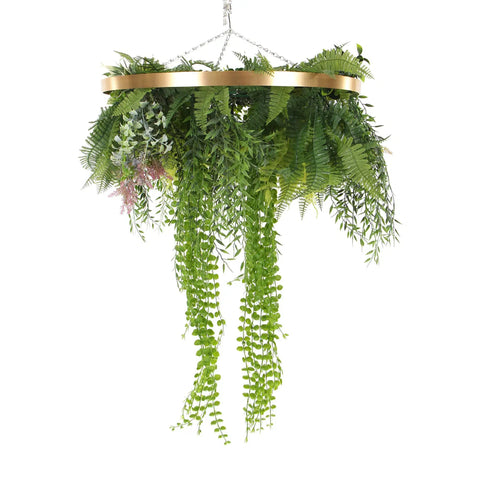 Hanging Gold Disc With Artificial UV Stabilised Foliage 60cm