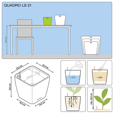 Lechuza Quadro LS 21 Self Watering Pot - 21cm
