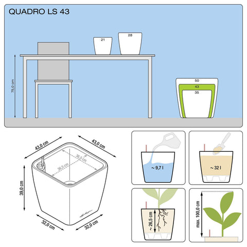 Lechuza Quadro LS 43 Self Watering Pot - 43cm
